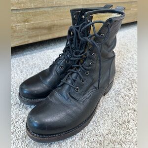Frye Veronica Black Leather Combat Boots in Size 8.5